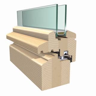 Holzfenster als nachwachsender Rohstoff für Fensterrahmen - hier ein Querschnitt eines Fensters für denkmalgeschützte Häuser und deren Sanierung